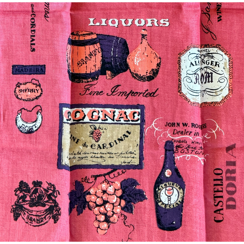 Vintage Linen Luther Travis Tea Towel Liquors Cognac Cordials Wine Kitchen Dish